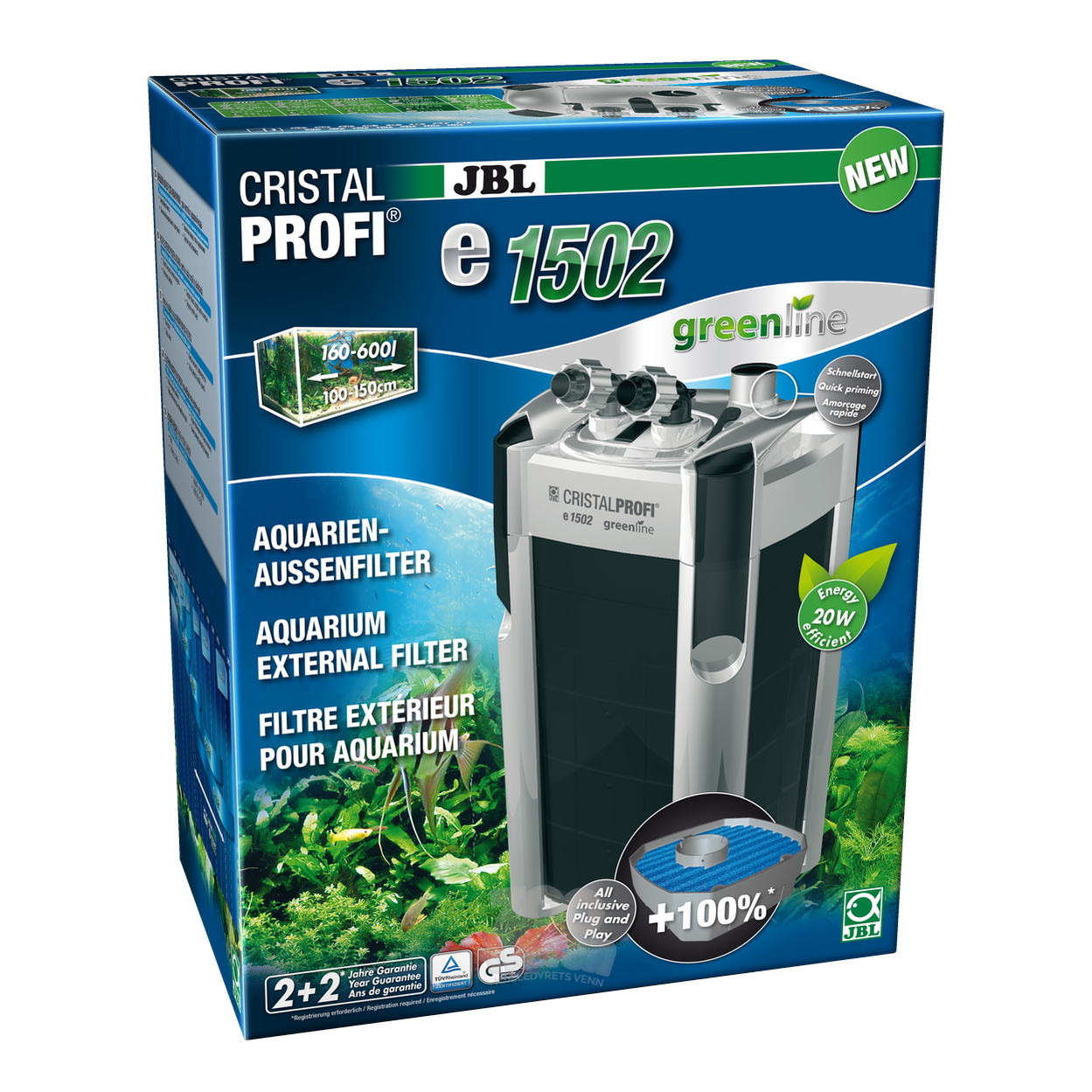 JBL CristalProfi e1502 Greenline Ekstern Akvariefilter 200-700 Liter
