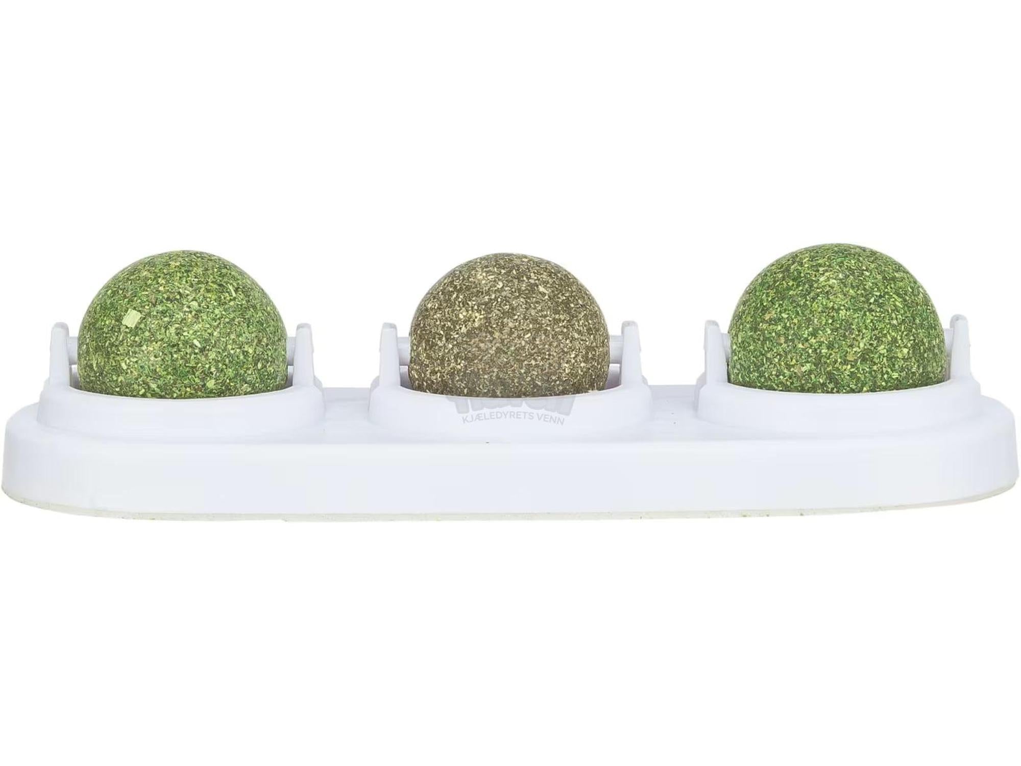 3-pk Catnip og Matatabi Baller med Holder Ø5cm – Selvklebende katteleker