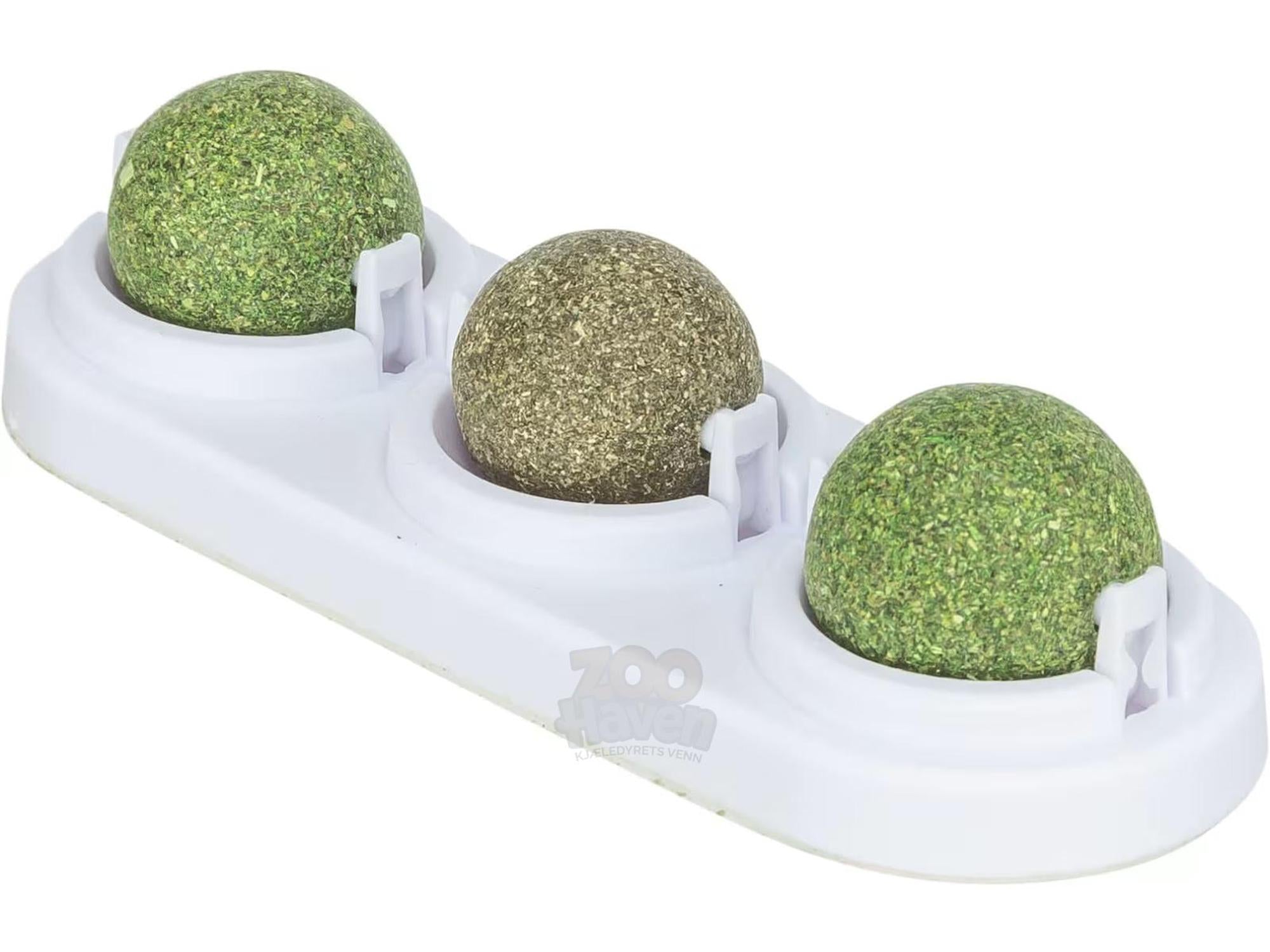 3-pk Catnip og Matatabi Baller med Holder Ø5cm – Selvklebende katteleker