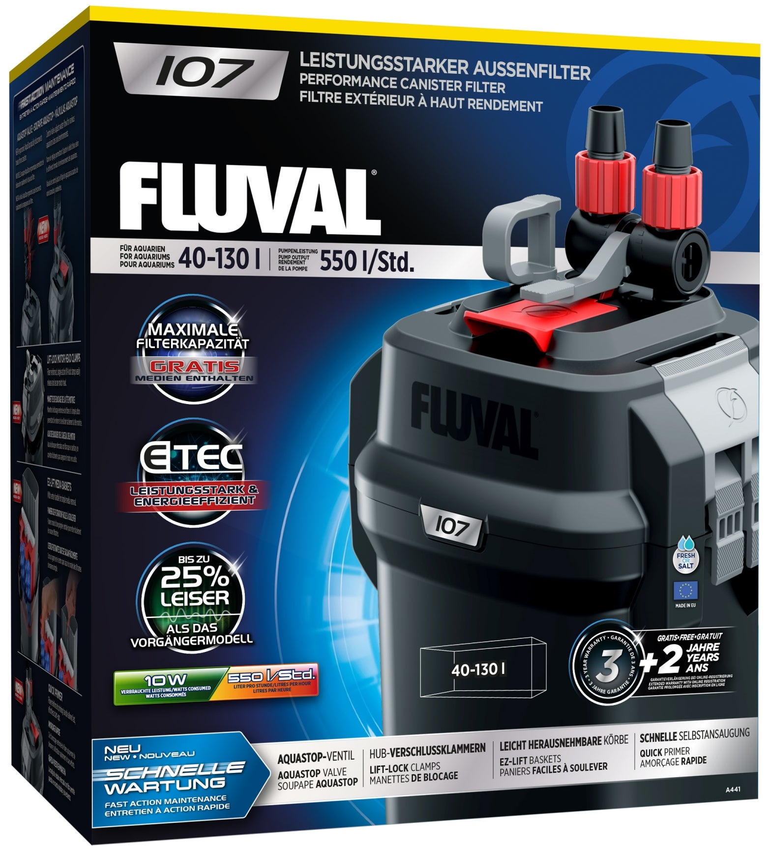 Fluval 107 Ekstern Kanisterfilter 550 L/t for Akvarium 40-130 L
