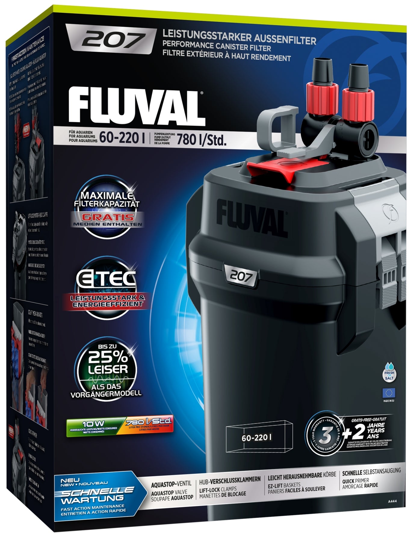Fluval 207 Ekstern Akvariesylinder Filter 780 L/t for Akvarium 60-220 Liter