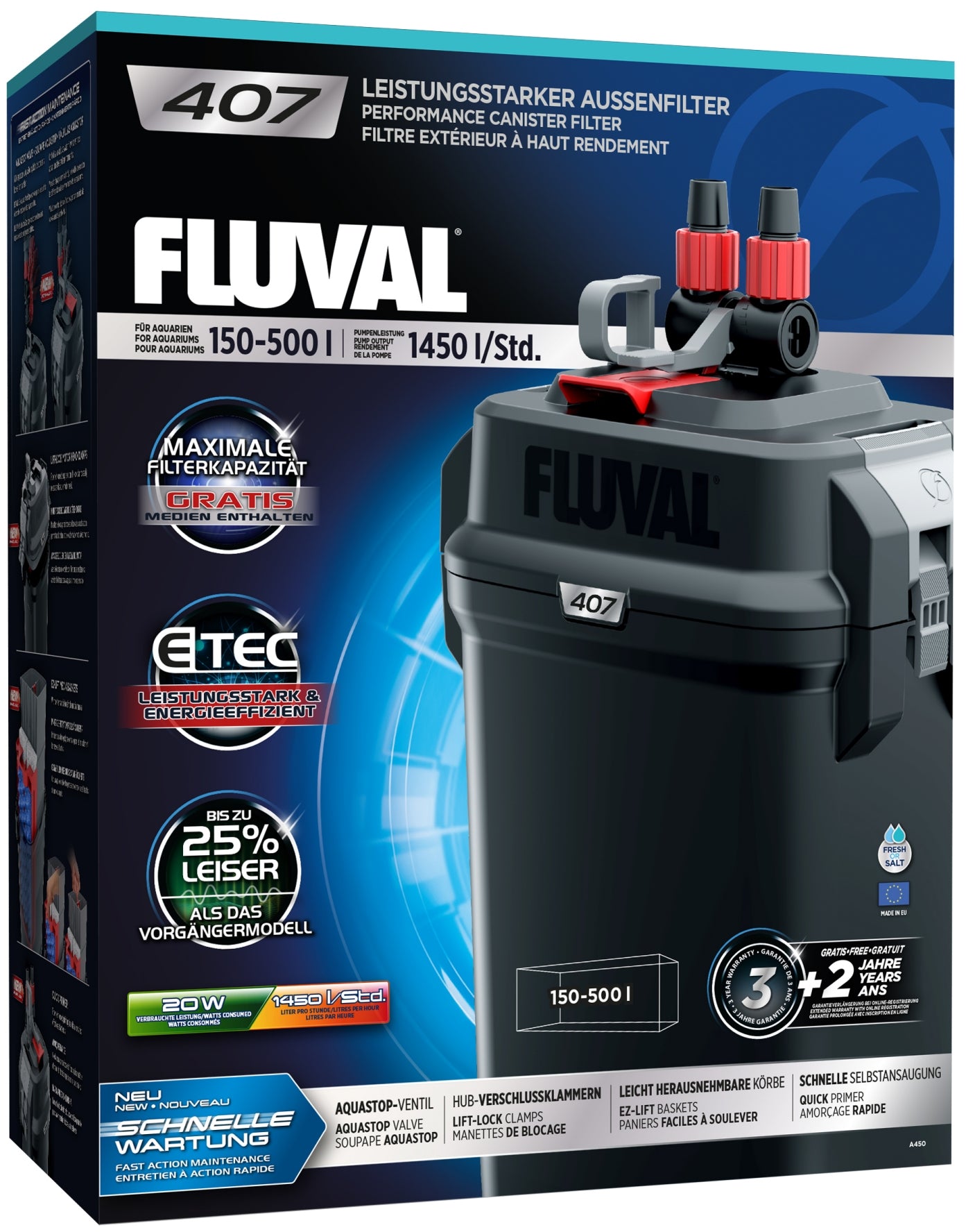 Fluval 407 Ytre Kammfilter 1450 l/t for Akvarium 150-500 liter