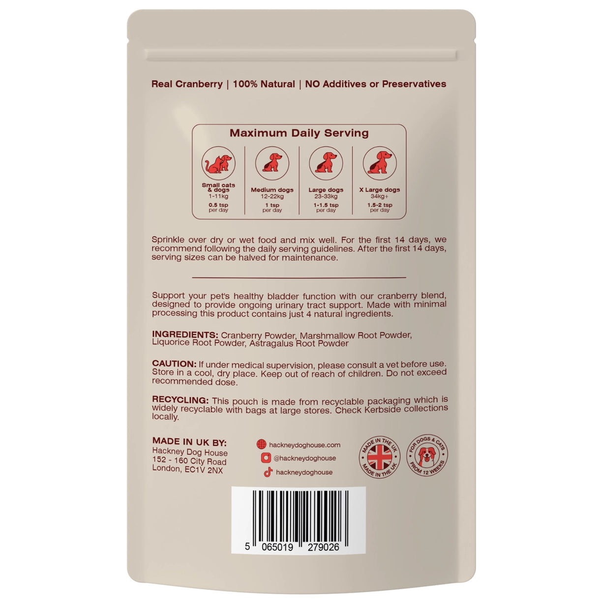 Urinary Cranberry For Dogs – Hackney Dog House Tranebærtilskudd 100 g