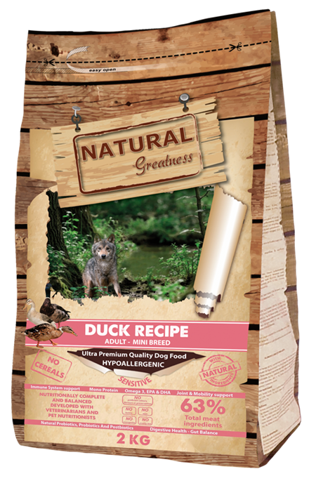Natural Greatness Duck Mini Recipe tørrfôr til voksen småhund av and