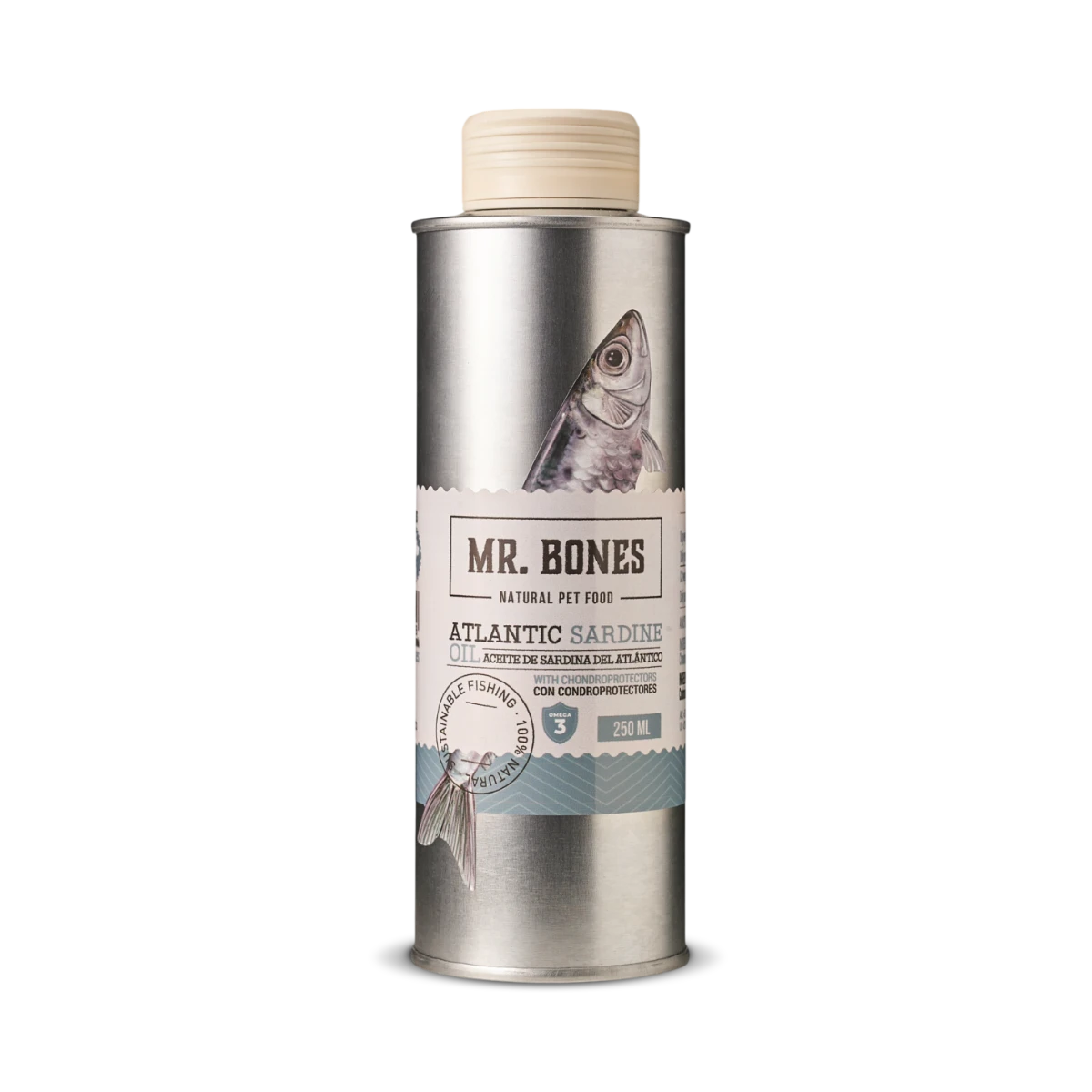 Mr. Bones Sardinolje med kondrobeskyttere – naturlig tilskudd til hund og katt, 250 ml