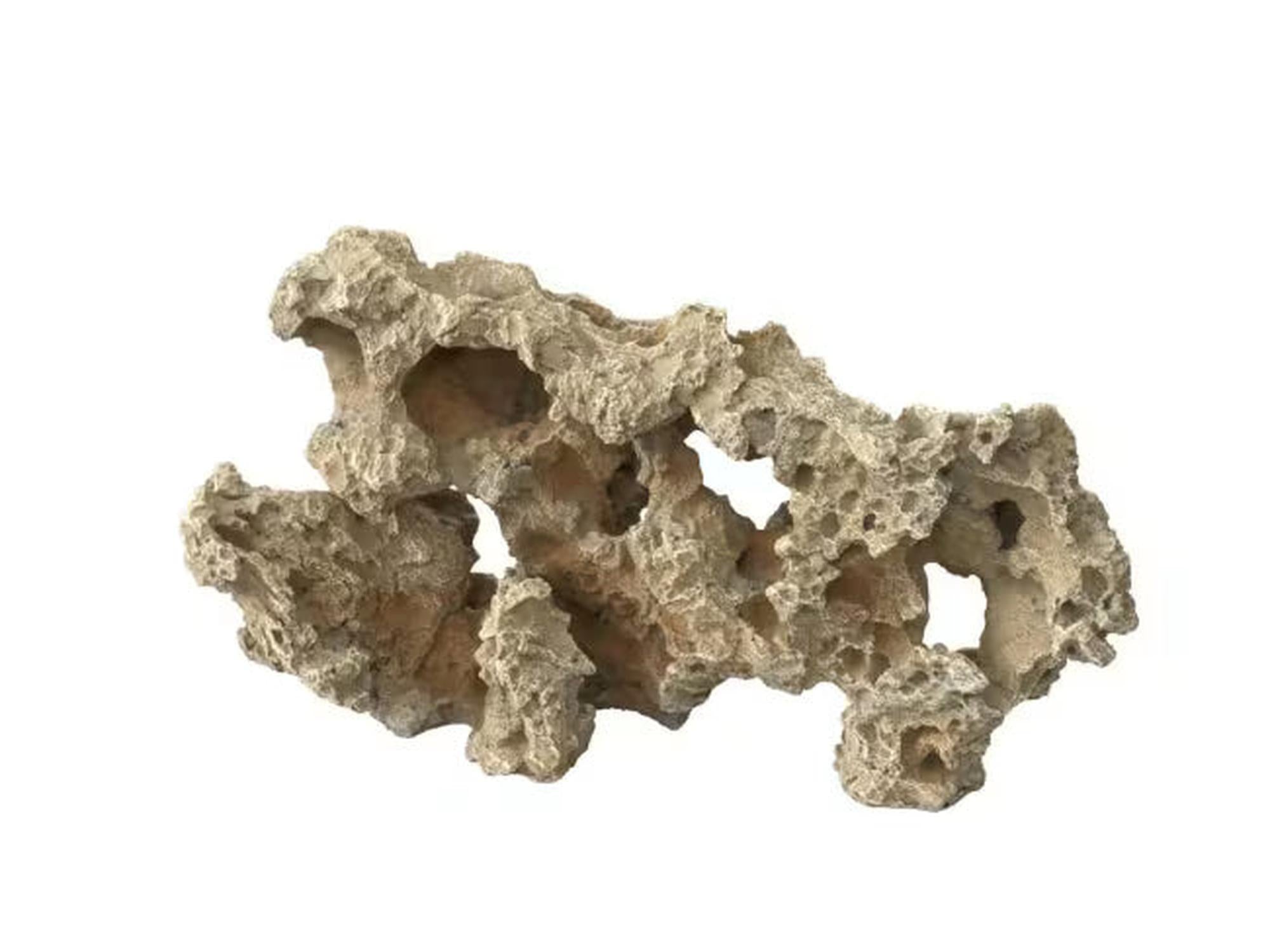 Beige, porøs akvariepynte Landscape Rock 2 (39x11x23 cm) med naturlig steinstruktur og åpninger.