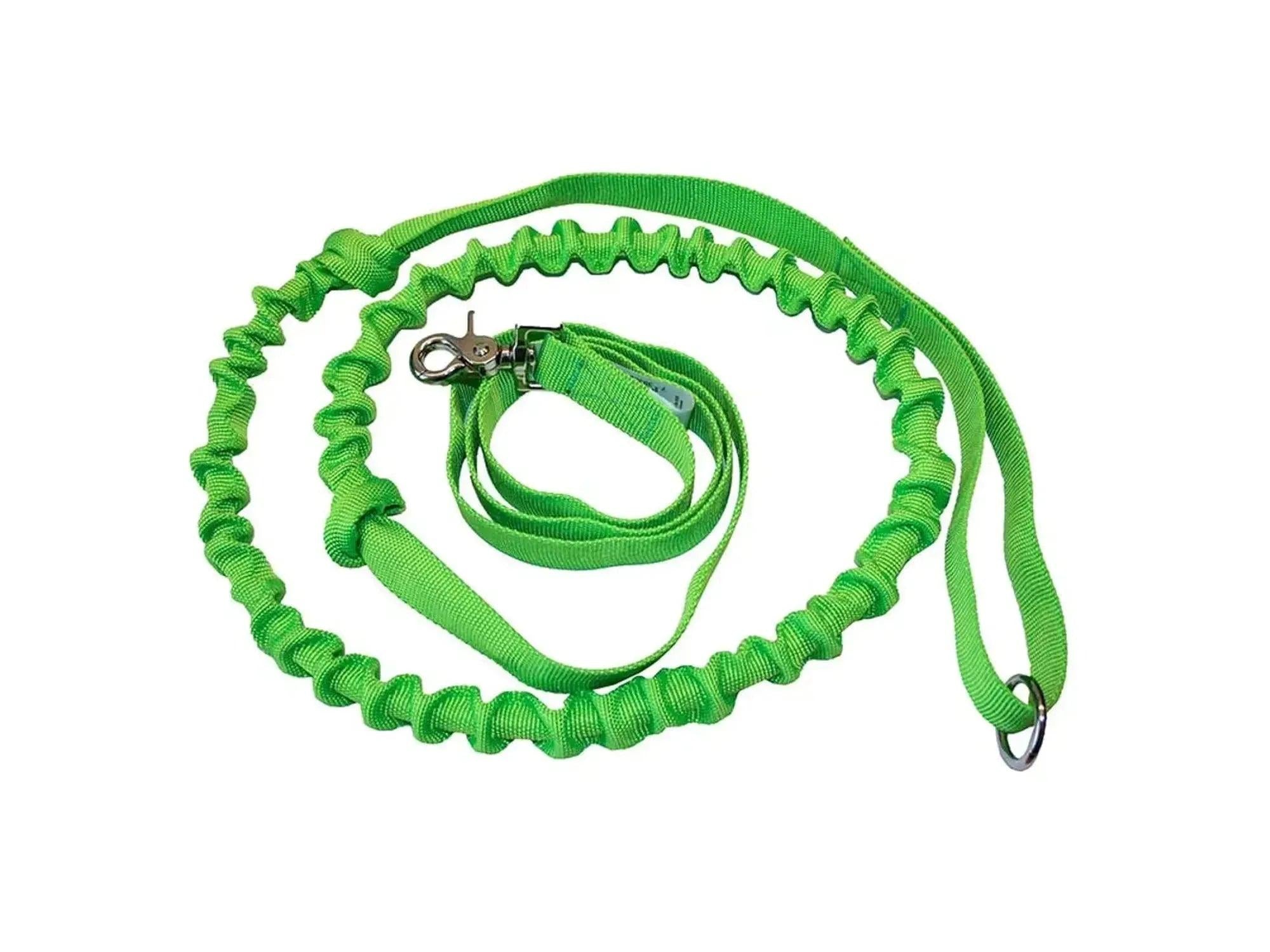 Neon green Alac Tolklina Pro hundeline med elastisk del, hurtigutløserkrok og håndtak.