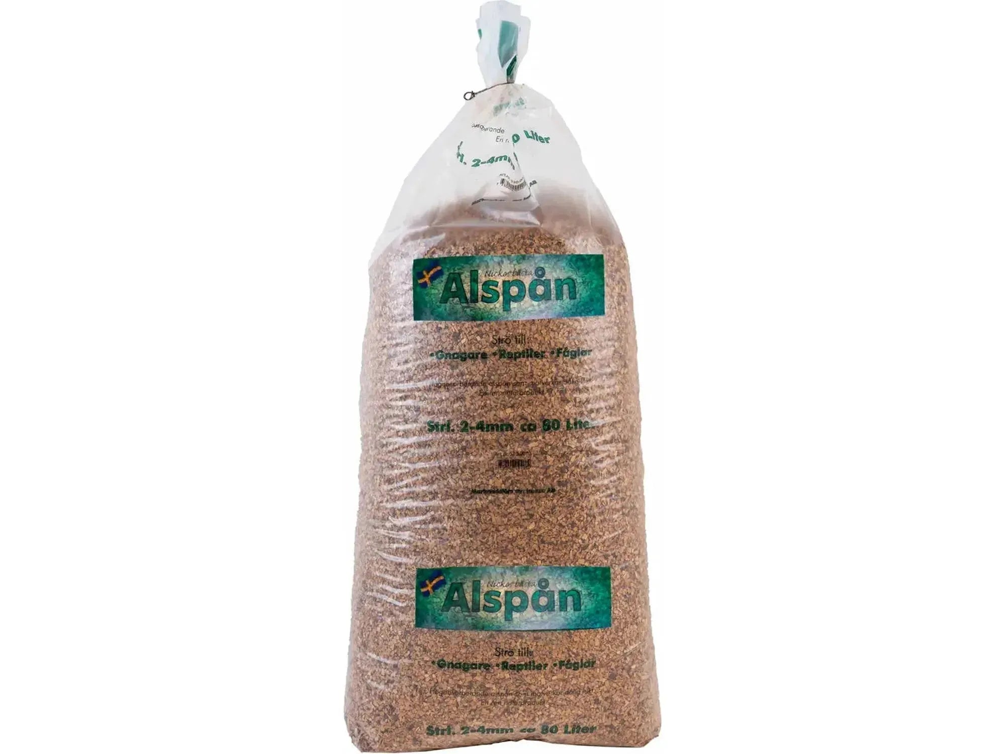 Alspån 2–4 mm – Naturlig strø til gnagere, reptiler og fugler (25L / 80L)