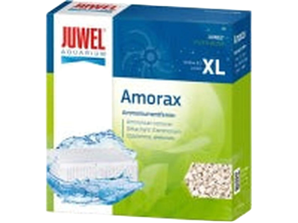 Juwel Amorax Amonium Remover XL filtermedium i hvit og blå eske med zeolitt.