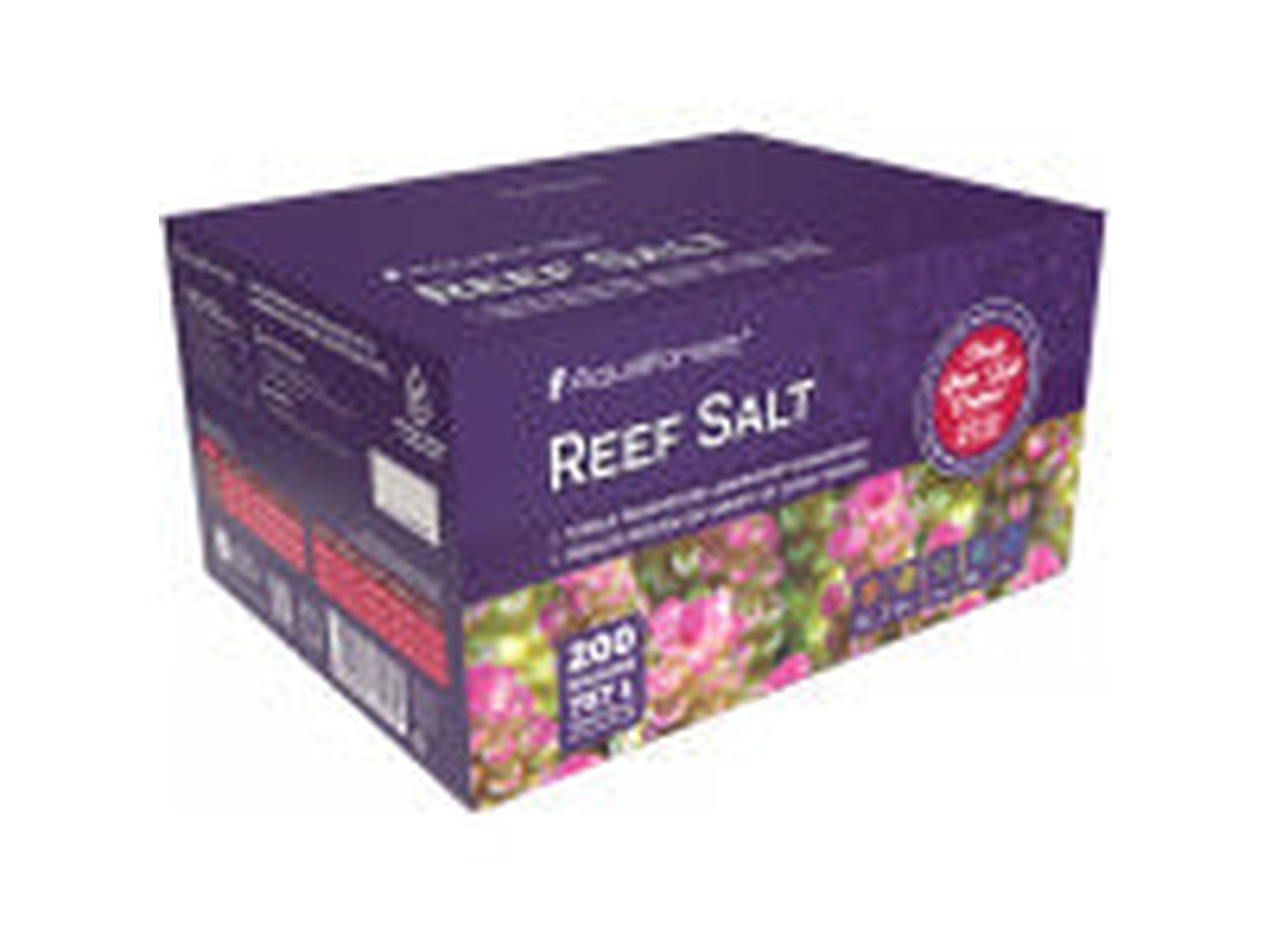 Aquaforest Reef Salt 2-25kg lilla eske med rosa korallbilder og hvit tekst.