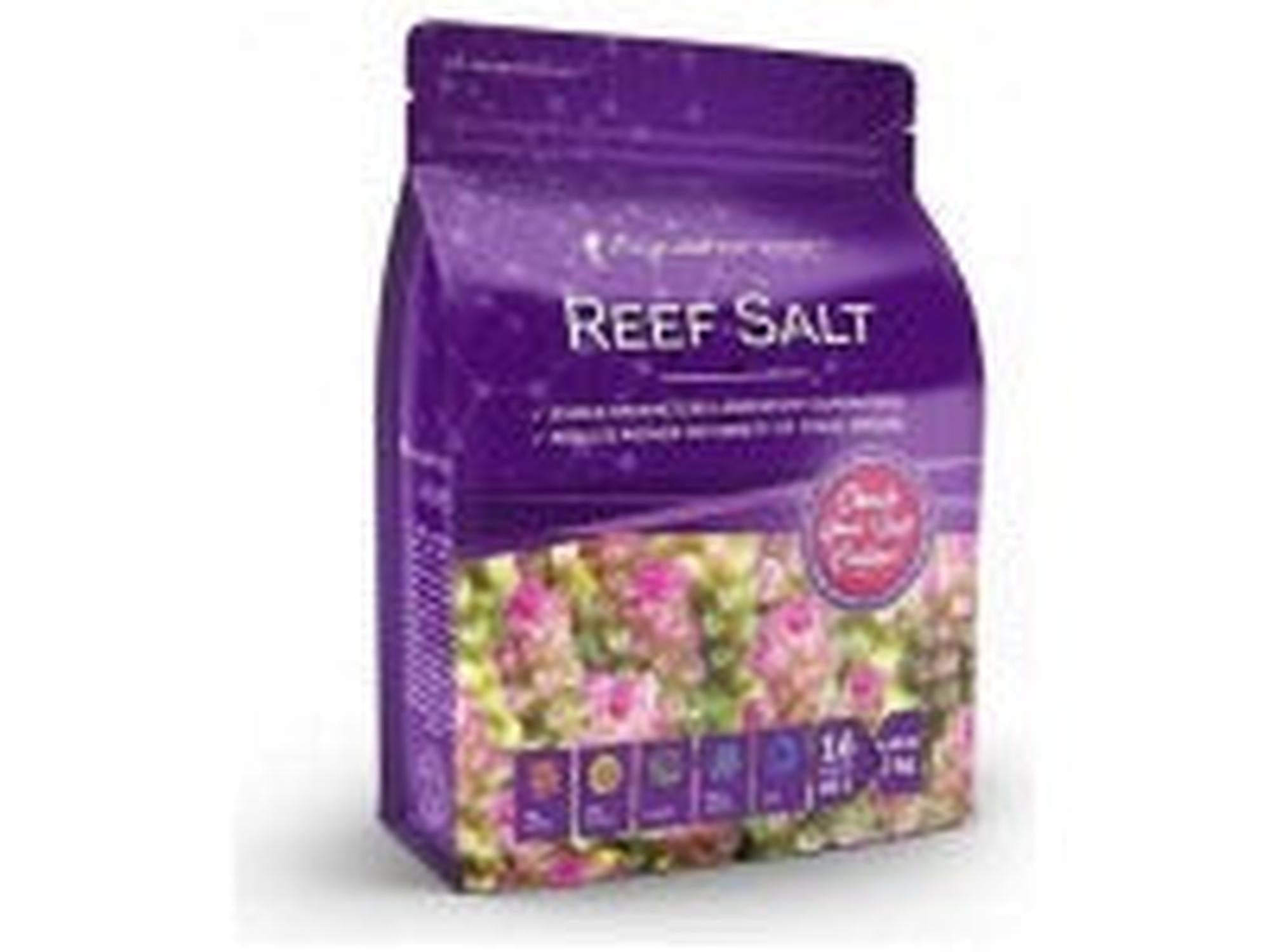 Aquaforest Reef Salt 2-25kg i lilla pose med korallbilde og produktinformasjon.