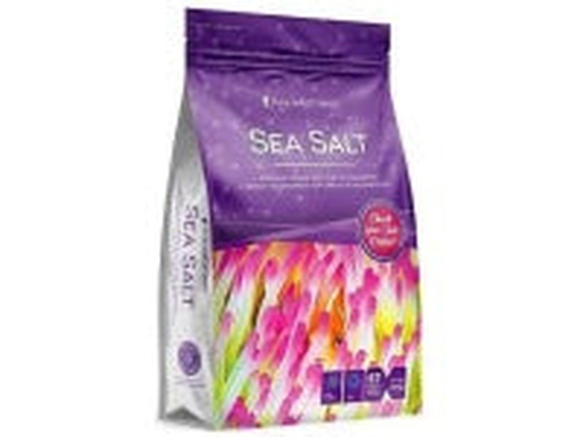 Aquaforest Sea Salt 7,5-25kg pose med lilla topp og fargerikt korallmotiv.