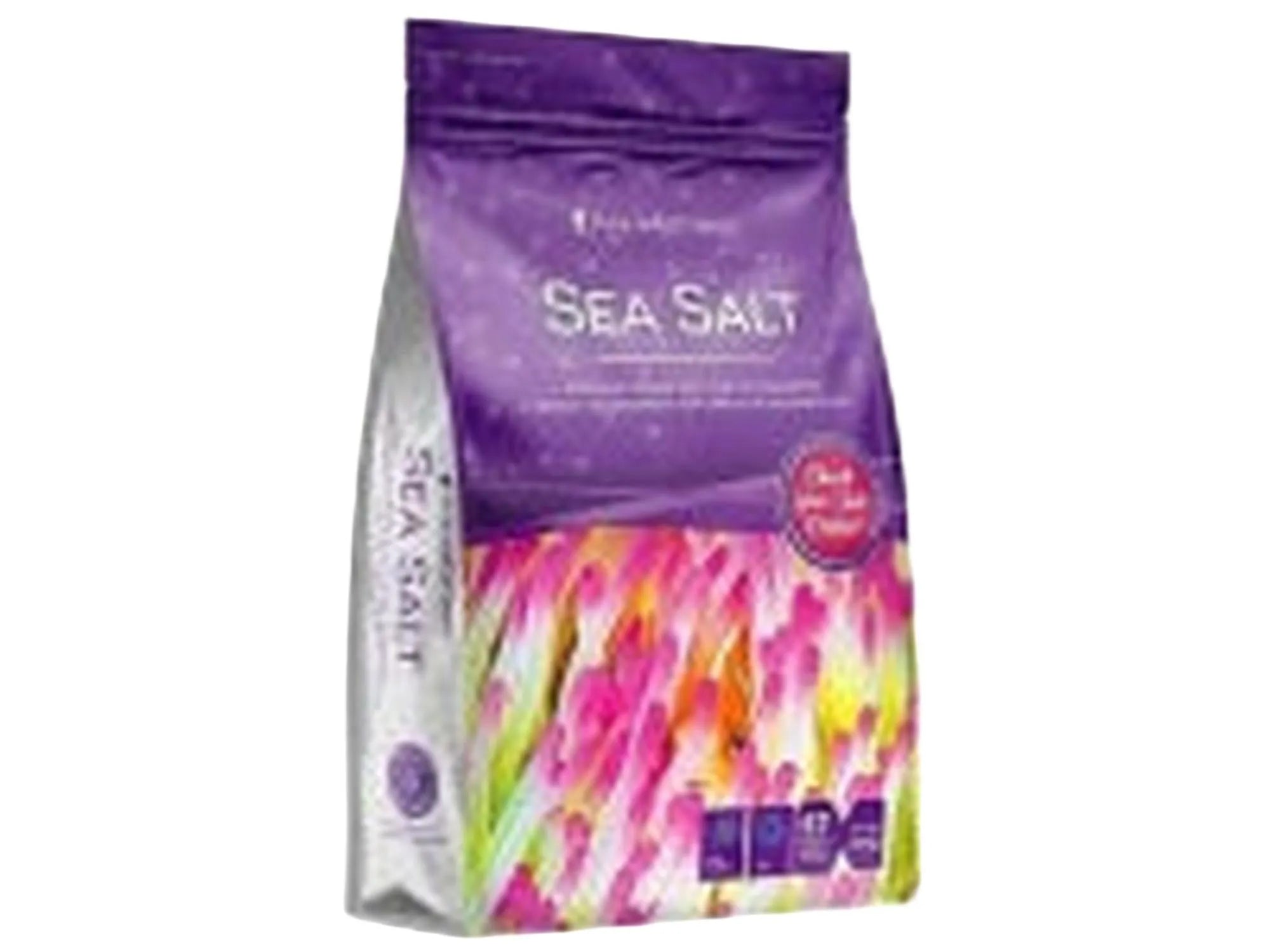 Aquaforest Sea Salt 7,5-25kg pose med lilla topp og fargerikt korallmotiv.
