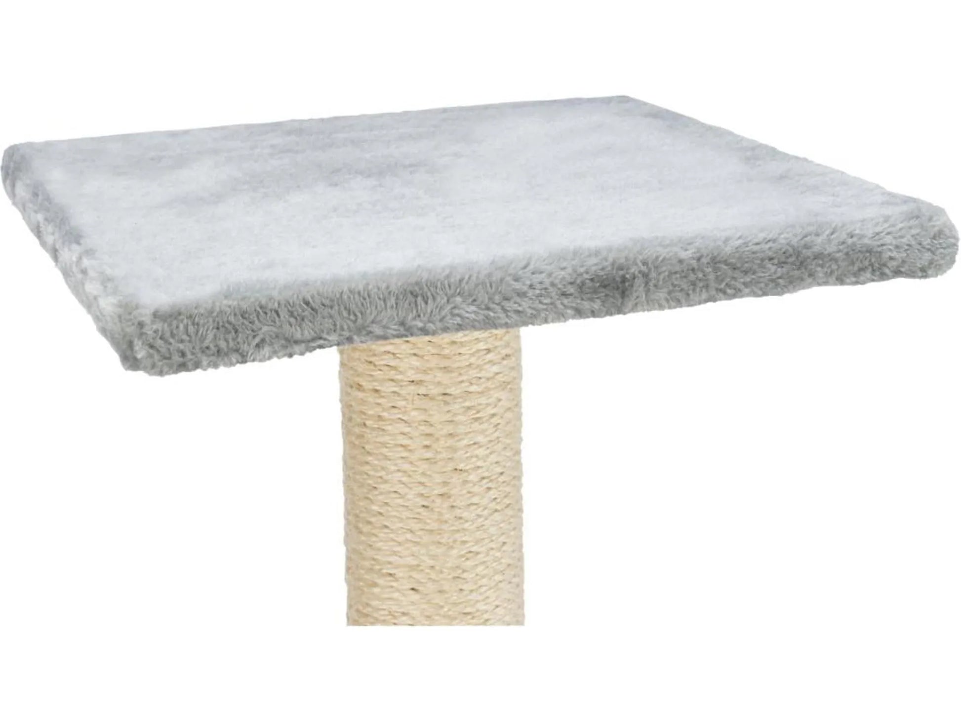 Grå Trixie Baena klorestokk, 69 cm høy med sisalstolpe og myk plysjplattform.