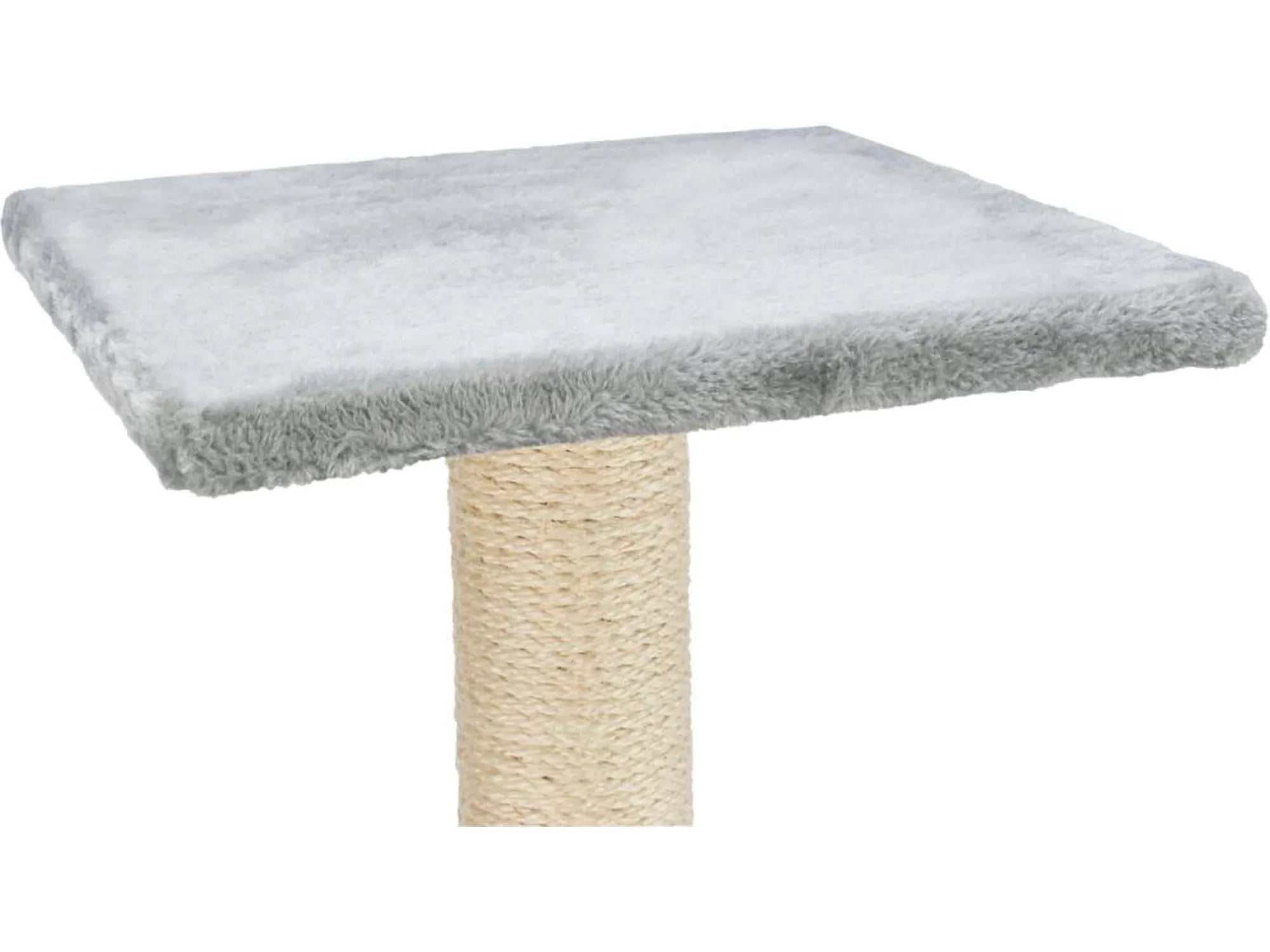 Grå Trixie Baena klorestokk, 69 cm høy med sisalstolpe og myk plysjplattform.