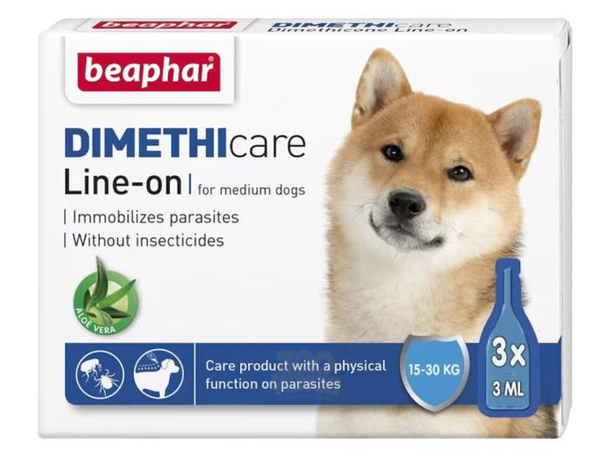 Beaphar DimethiCare Line-On M Hund 3x3ml – Mot Flått, Lopper & Lus for Hund 15–30kg
