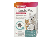 Beaphar IntestoPro tabletter for hund og katt, hvit og oransje eske med bilder av hund og katt.
