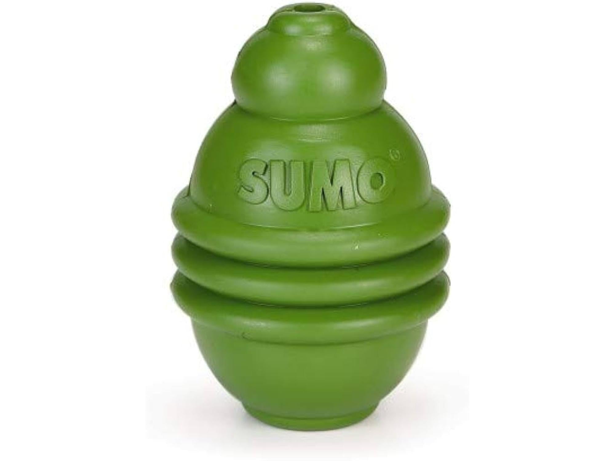 Grønn Beeztees SUMO Play hundeleke S med uvanlig form og "SUMO" preget på siden.