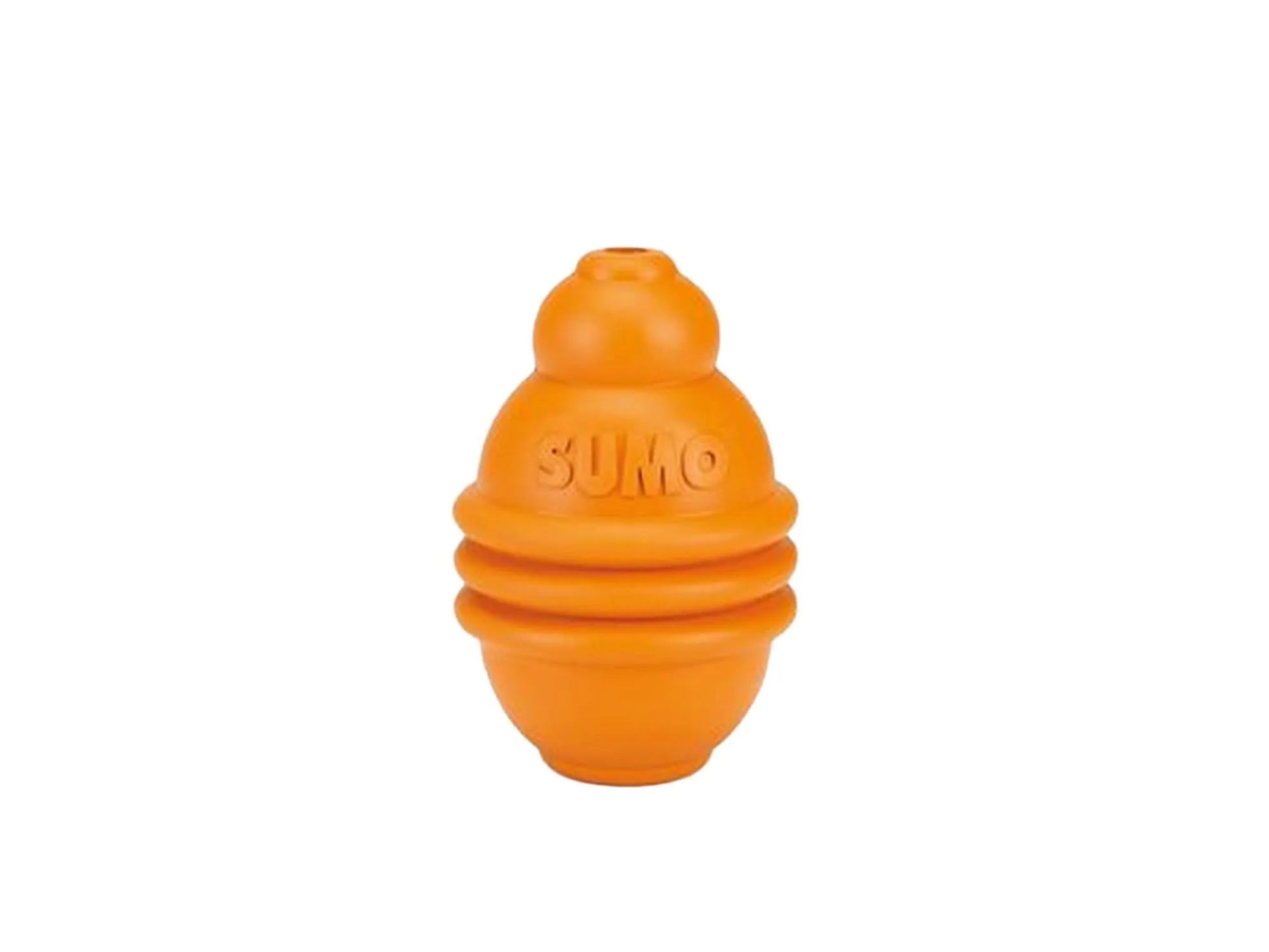 Oransje Beeztees Sumo Play hundeleke med uvanlig form og riller, 10x10x15 cm.