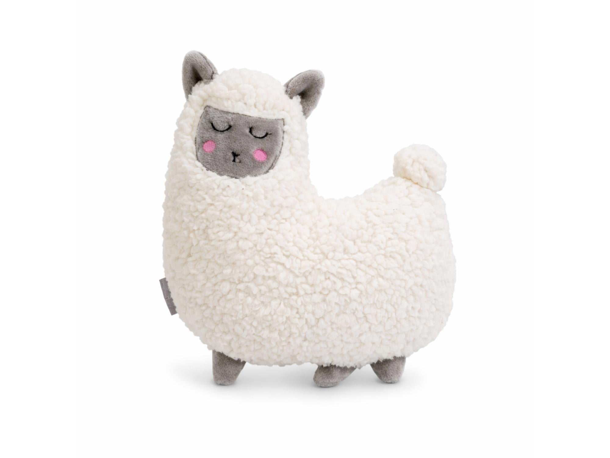 Myk, hvit og grå Beeztees Cuddle Lama plysjleke for valper, med rom for hjerteslagsimulator.