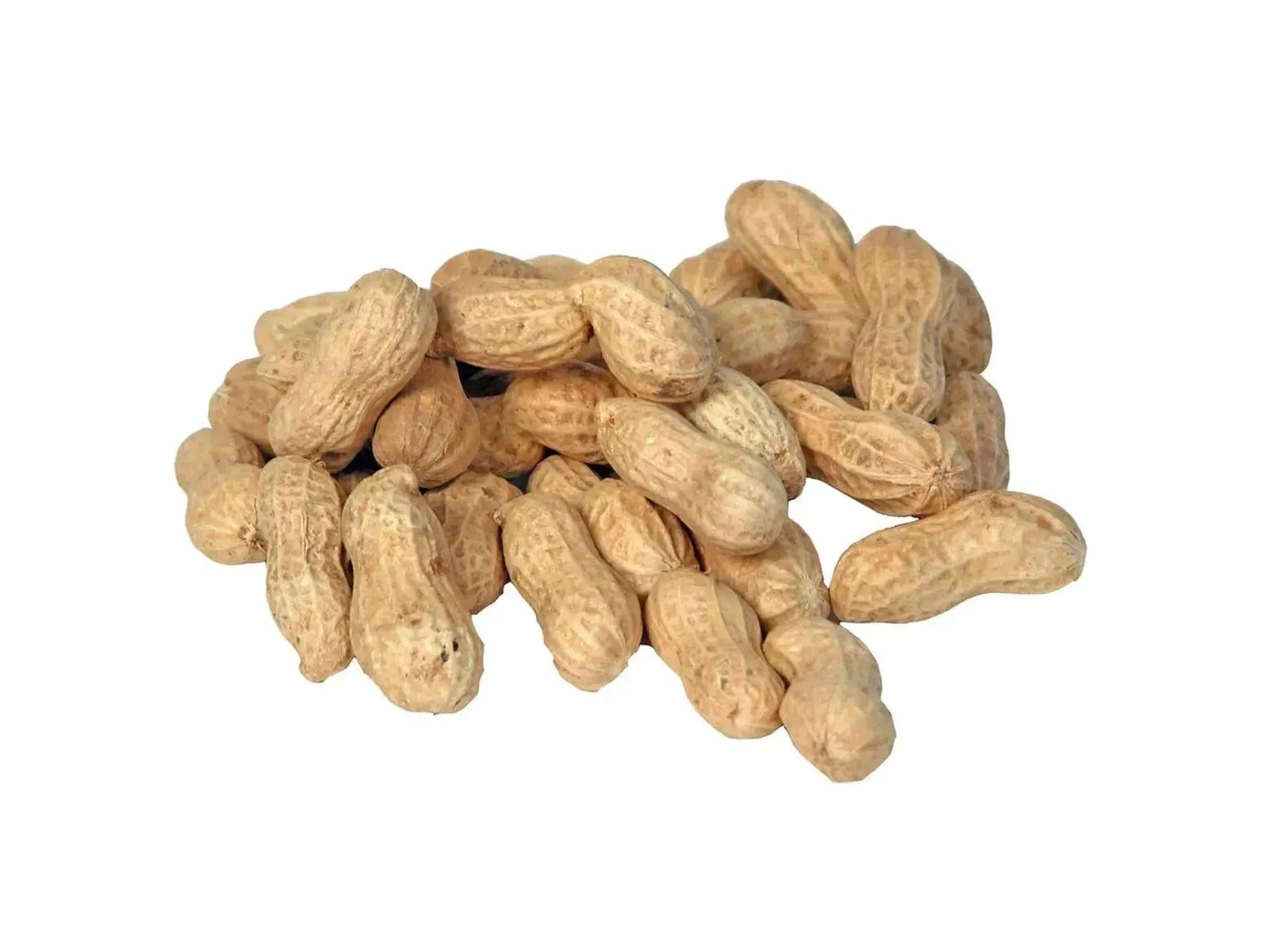 En haug med lysebrune Bello peanøtter med skall for gnagere og fugler.