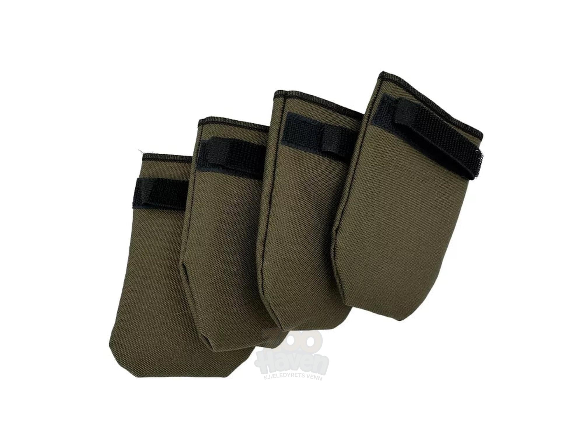 Fire grønne bevernylon hundesokker med svart borrelås