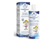 Bio-Life PetAlCleanse Cat allergireduserende pelsrens 350 ml flaske og eske med tegneseriefigur.