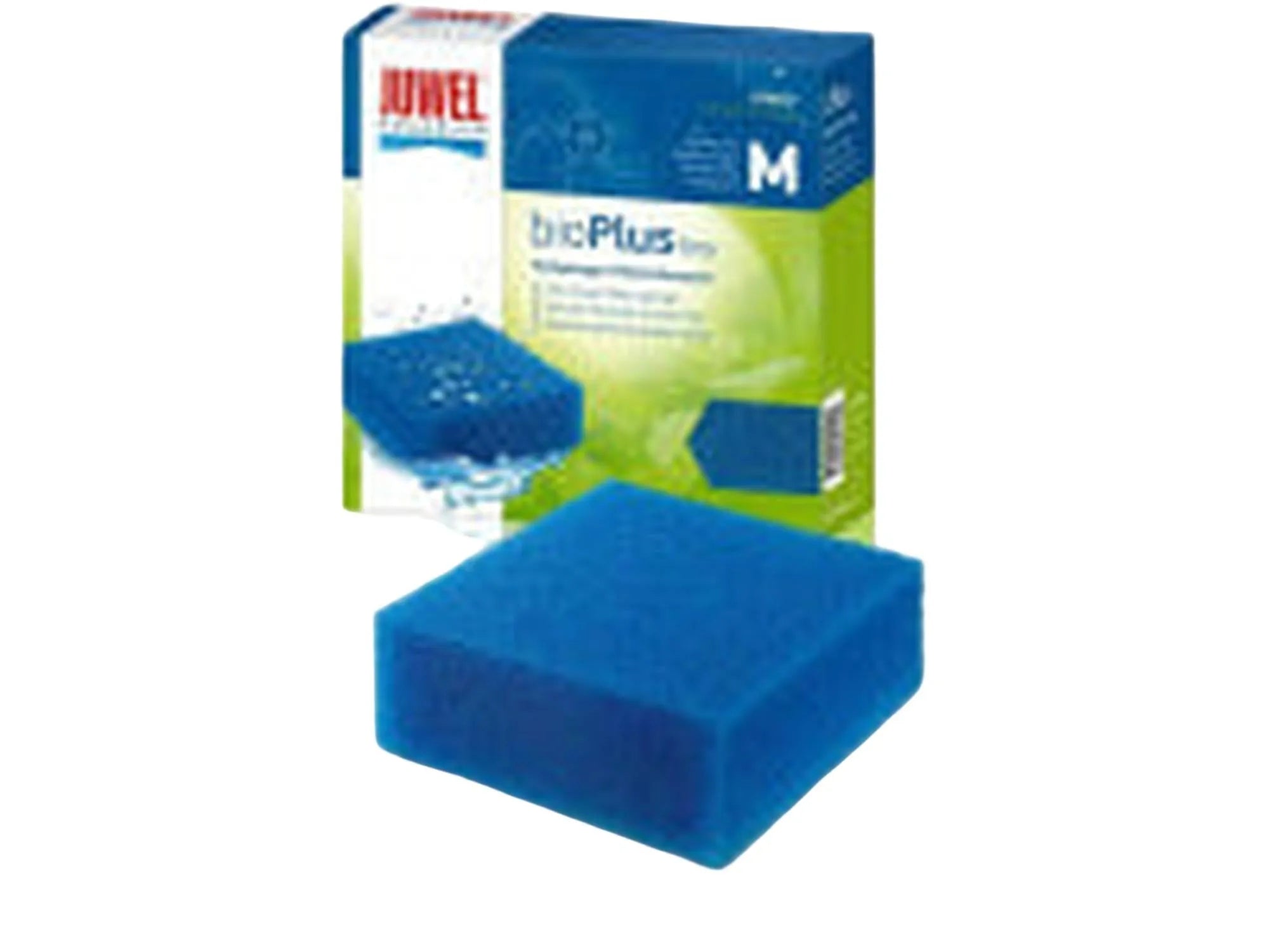 Blå Juwel BioPlus Fine ONE filter svamp (størrelse M) for biologisk akvariefiltrering, med grønn og blå emballasje.