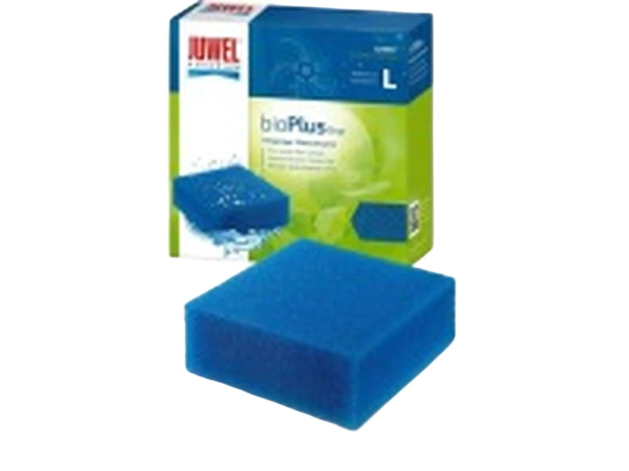 Juwel BioPlus Fine ONE filter sponge, large, blue, with packaging for aquarium biological filtration.
