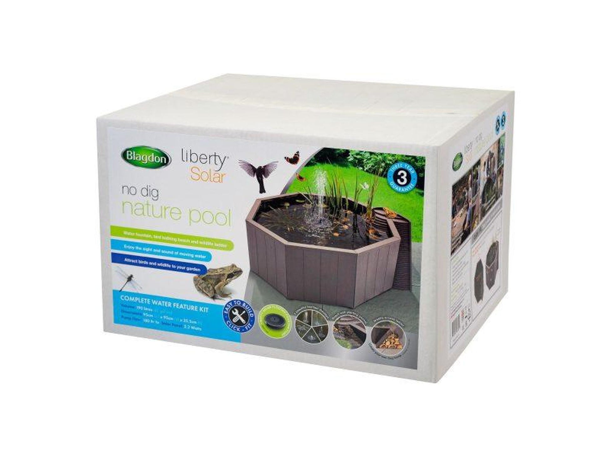 Blagdon Liberty 190L solcelledrevet naturbasseng i sekskantet design med tre-effekt og integrert fontene i eske.