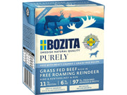 Bozita Purely Pate hundefôr i blå kartong med reinsdyrillustrasjon og ernæringsdetaljer.