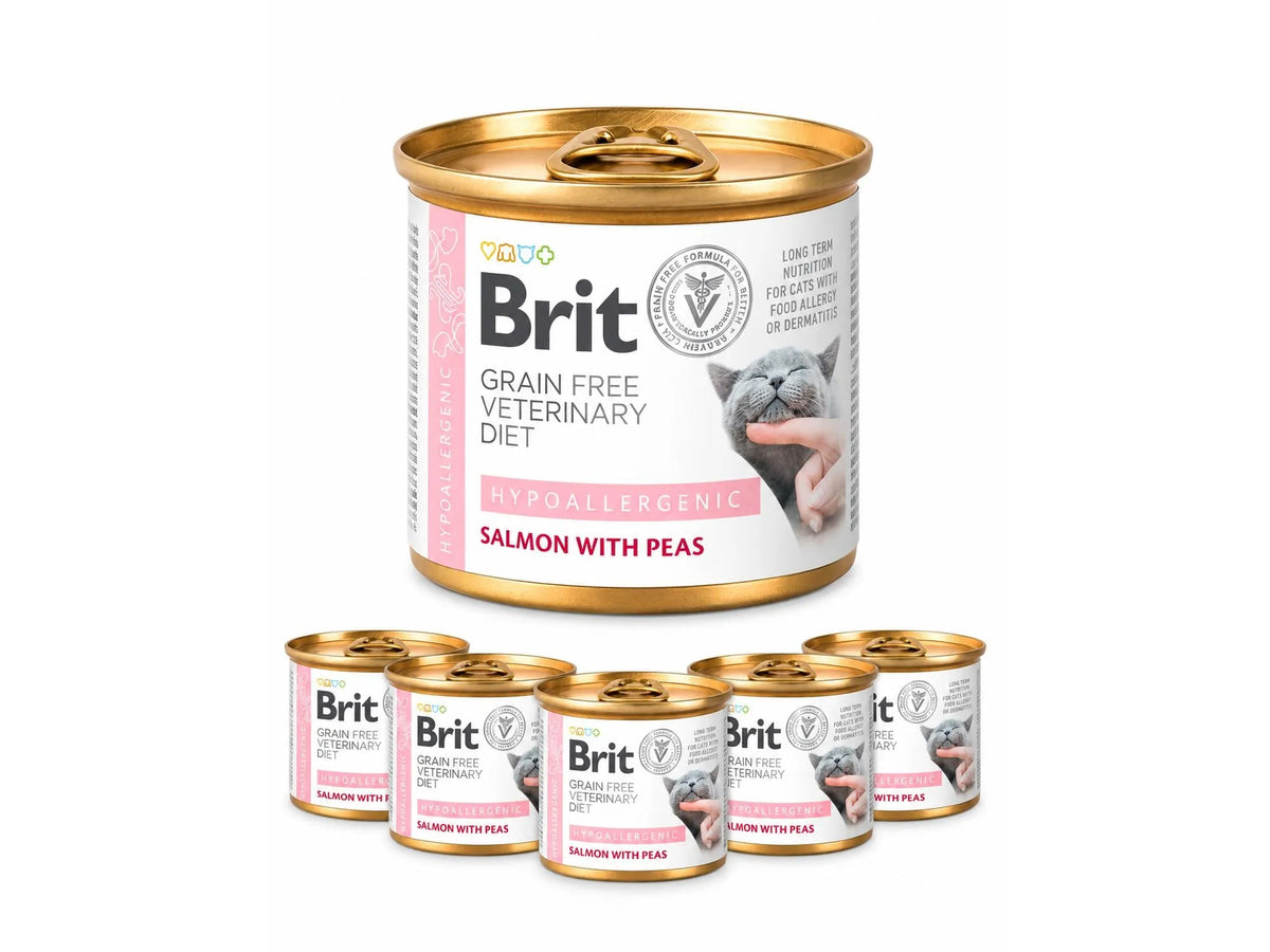 Brit Veterinary Diets Cat Hypoallergenic 6-pakk – våtfôr med laks ved fôrallergi 6 × 200 g