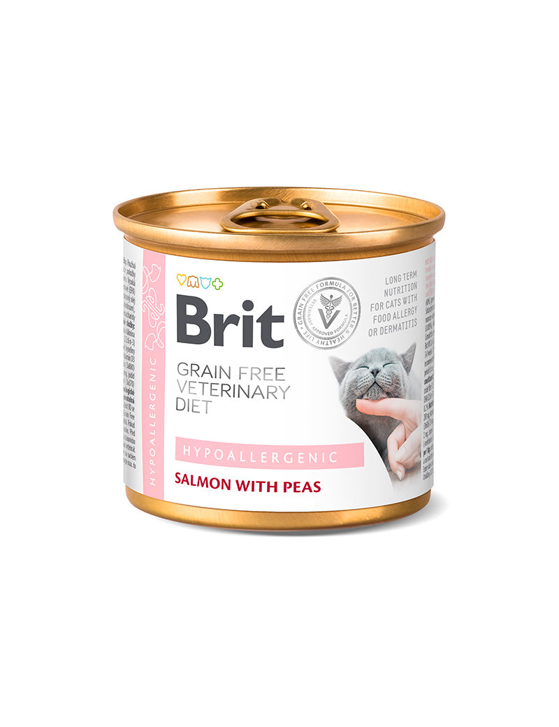 Brit Veterinary Diets Cat Hypoallergenic 6-pakk – våtfôr med laks ved fôrallergi 6 × 200 g