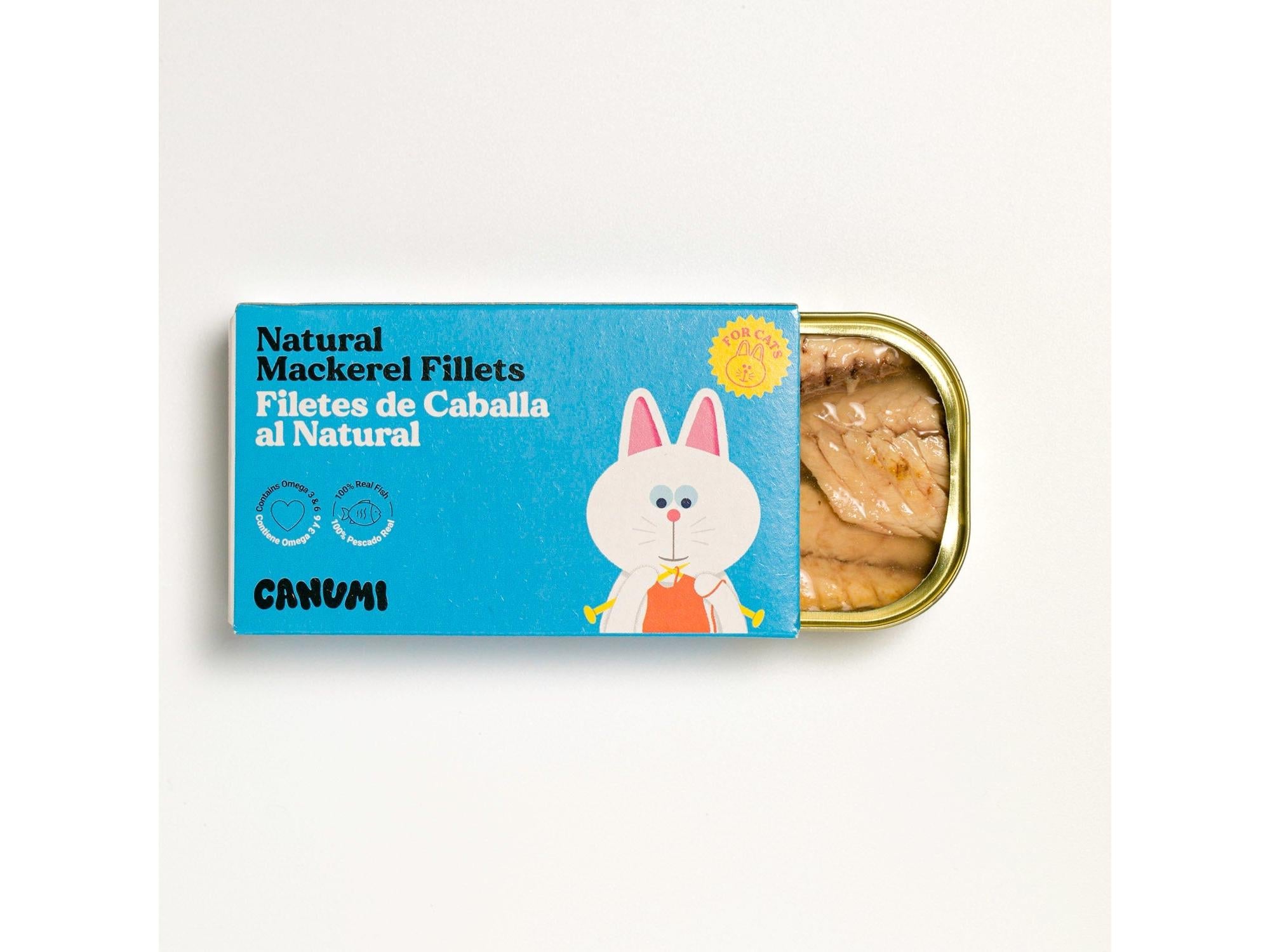 Canumi Mini makrellfilet til katt – eske og åpen boks