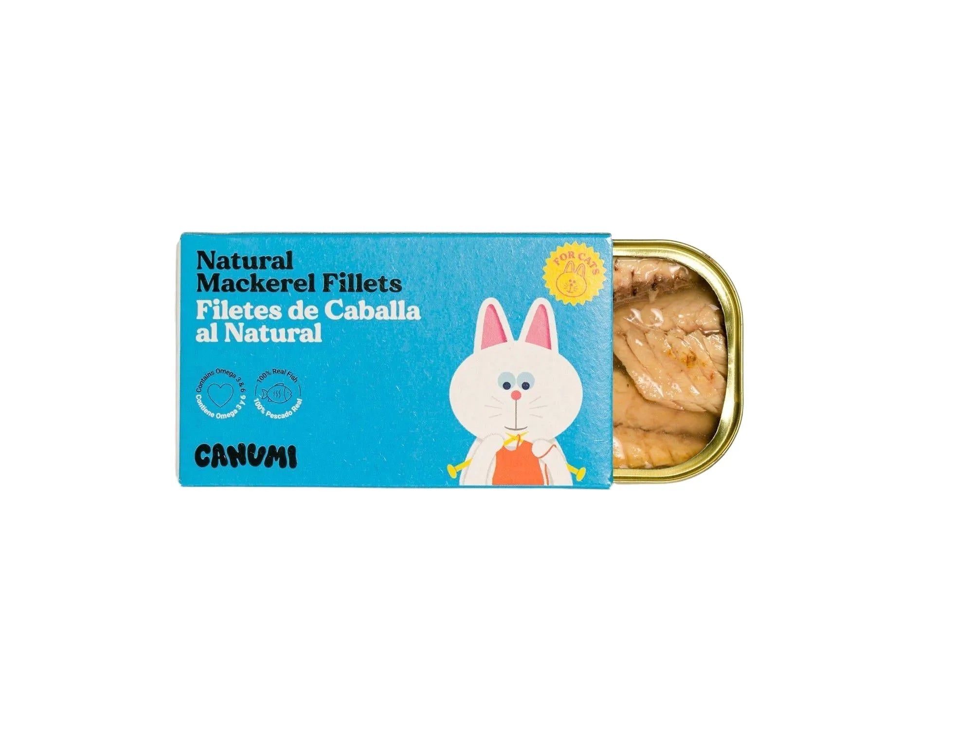 Canumi Mini makrellfilet til katt – eske og åpen boks