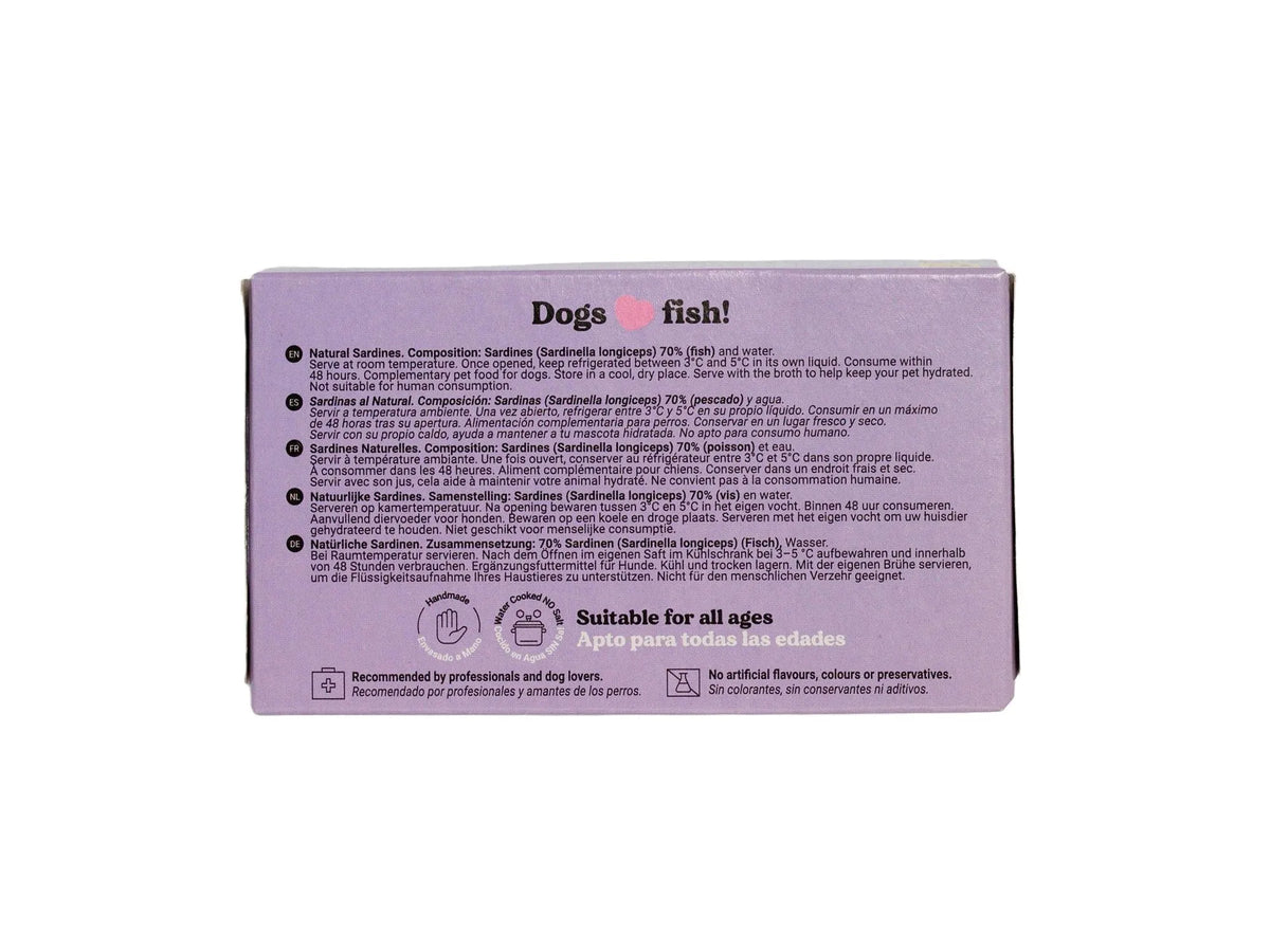 Canumi Mini sardiner til hund – eske bakside med innhold og bruksanvisning