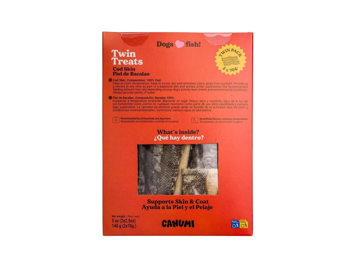 Canumi Twin Treats torskeskinn – eske bakside med vindu (2 × 70 g)