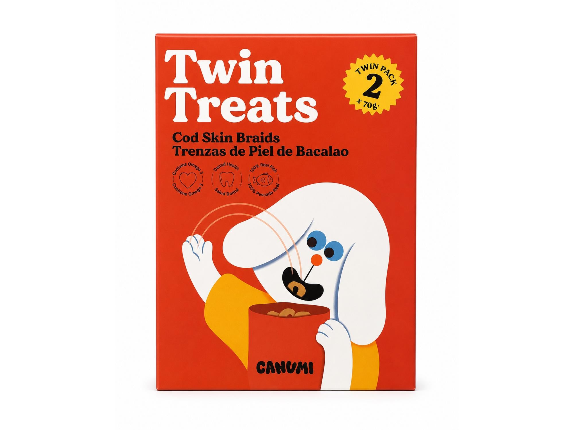 Canumi Twin Treats torskeskinnfletter 2-pk – pakke