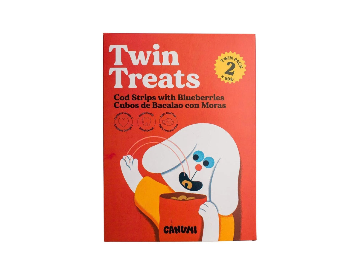 Canumi Twin Treats torskestrimler med blåbær 2-pk – pakke