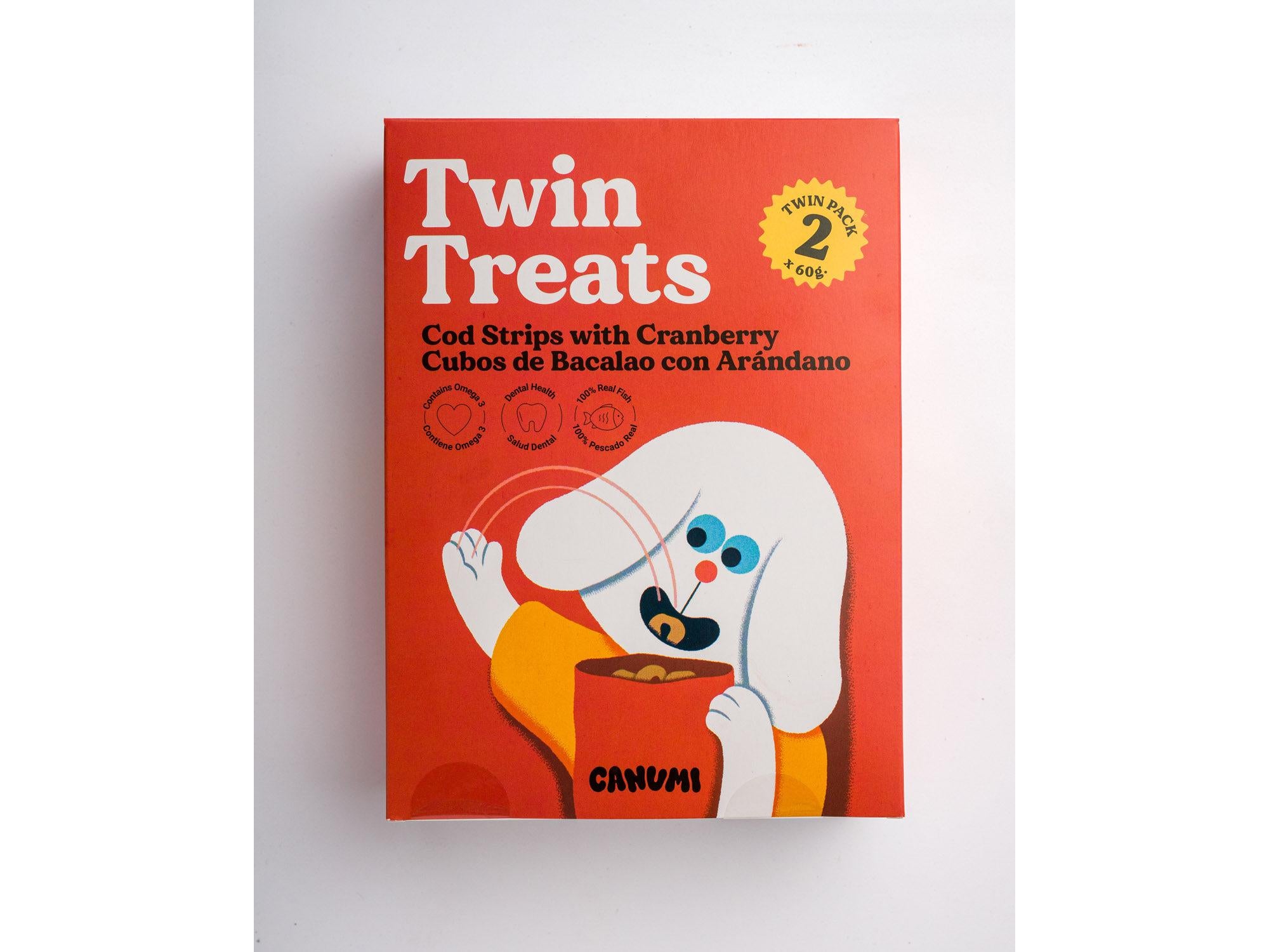 Canumi Twin Treats torskestrimler med tranebær 2-pk – pakke