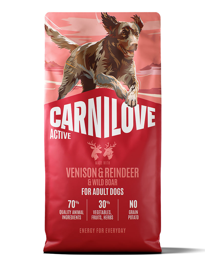 Carnilove Active Venison, Reindeer & Wild Boar for Active Adults – kornfritt tørrfôr til aktive hunder 12 kg