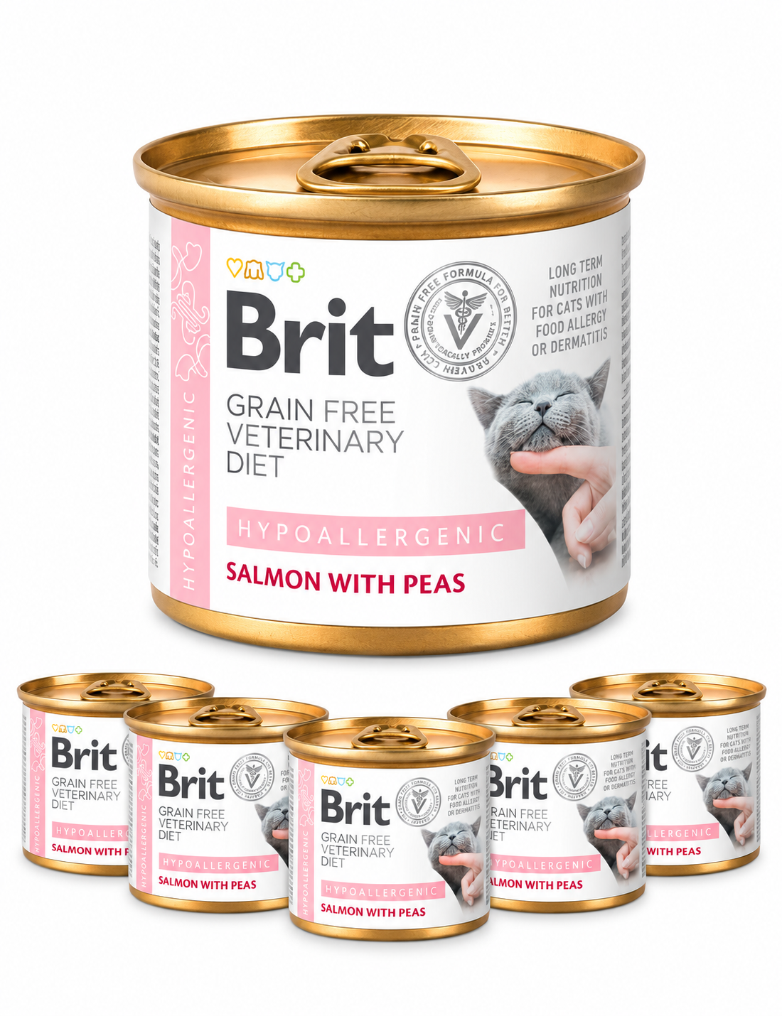 Brit Veterinary Diets Cat Hypoallergenic 6-pakk – våtfôr med laks ved fôrallergi 6 × 200 g