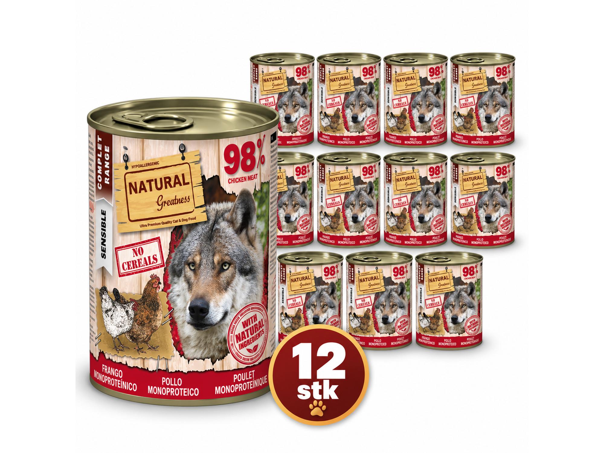 Natural Greatness 98 % Monoprotein Chicken – Våtfôr hund | 12 × 400 g