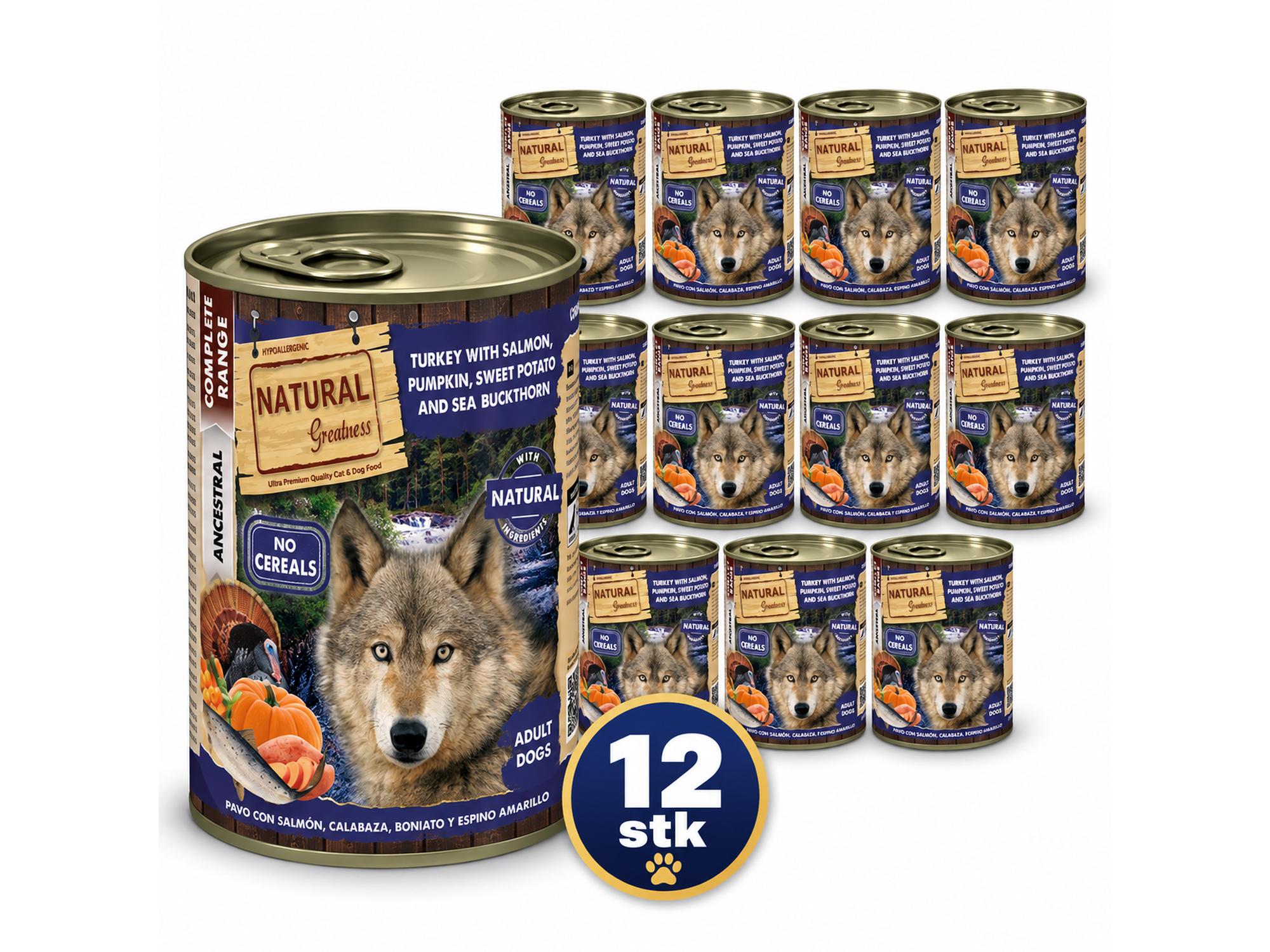 Natural Greatness Turkey & Salmon – Komplett våtfôr hund | 12 × 400 g