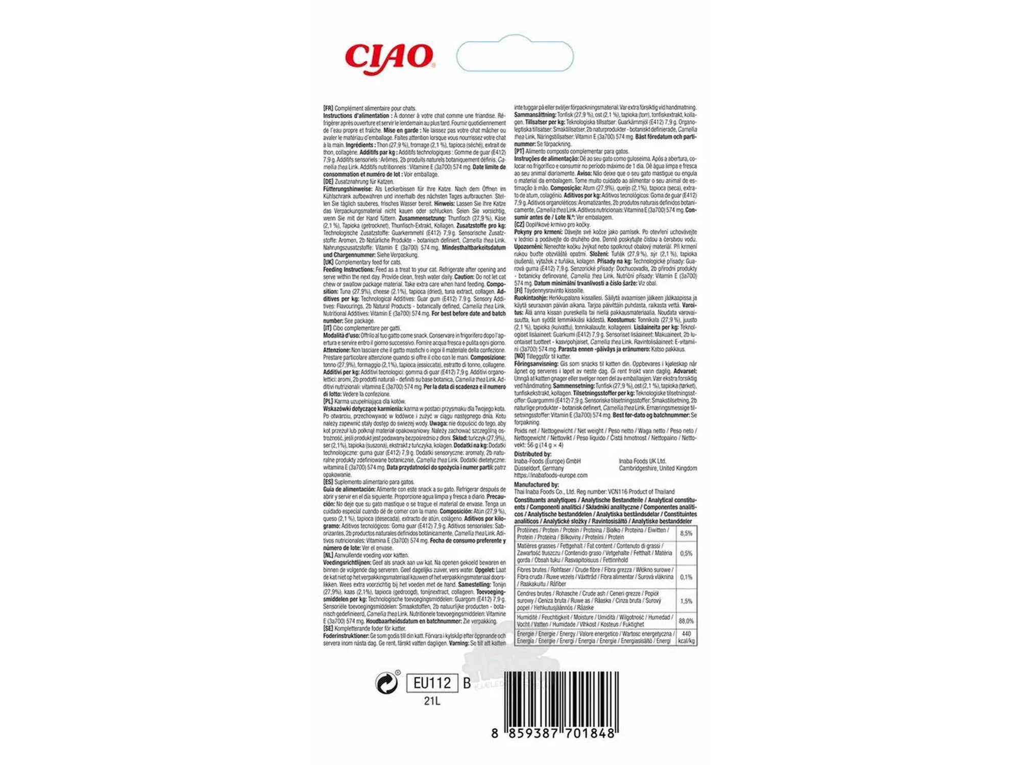 Ciao Churu Kattegodbit Tunfisk med Ost 4 x 14g – Slikkbar Kremgodbit til Katt
