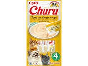 Ciao Churu Tunfisk med Ost kremgodbit for katt, 4 gule tuber i pakke med tre katter.