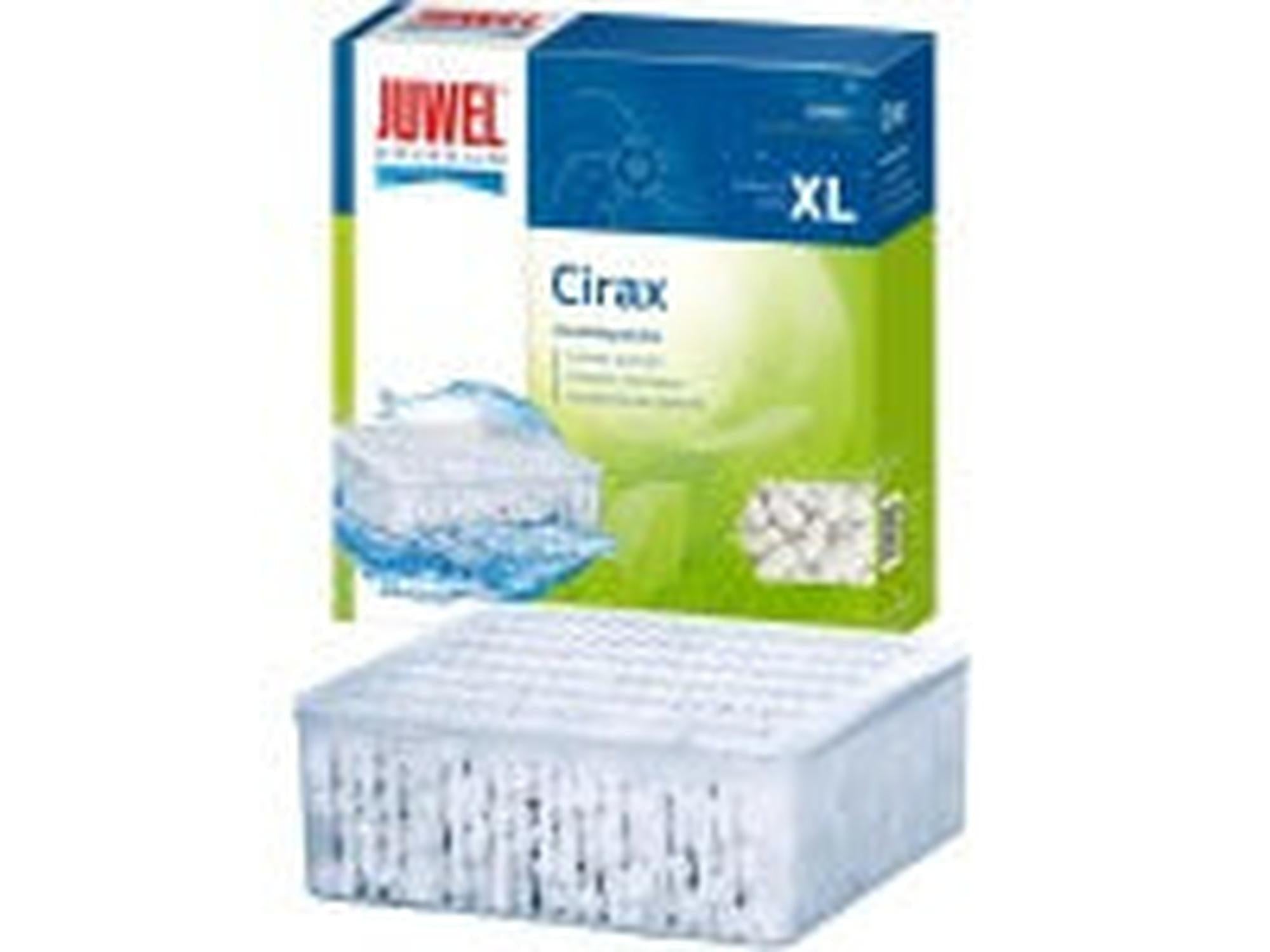 Juwel Cirax XL keramisk granulat filtermedium i hvit kurv med grønn og blå emballasje.