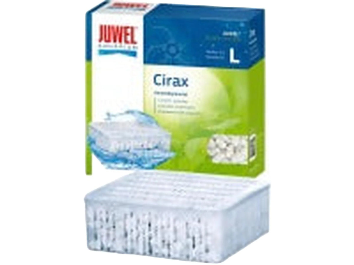 Juwel Cirax keramisk granulat filtermedium i en hvit kurv, med grønn og blå produktboks.