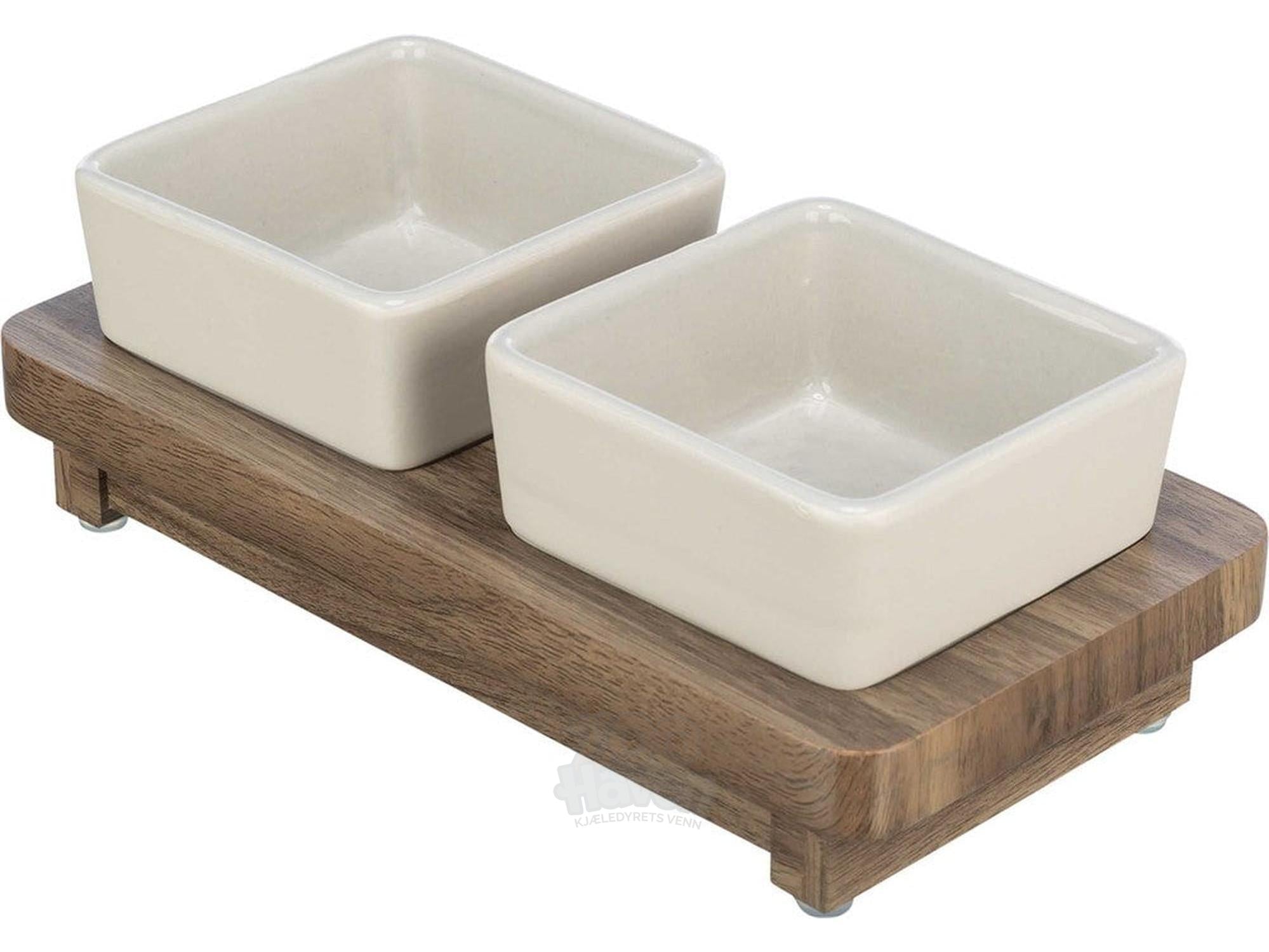 CityStyle Dobbel Keramikkskål med Trestativ