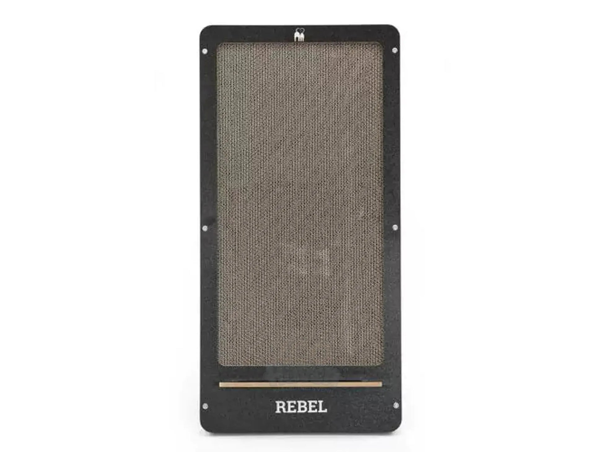 Vertikal Coco 80 klorestolpe i svart papp med bølgepapp-kloreflate og "REBEL" logo.